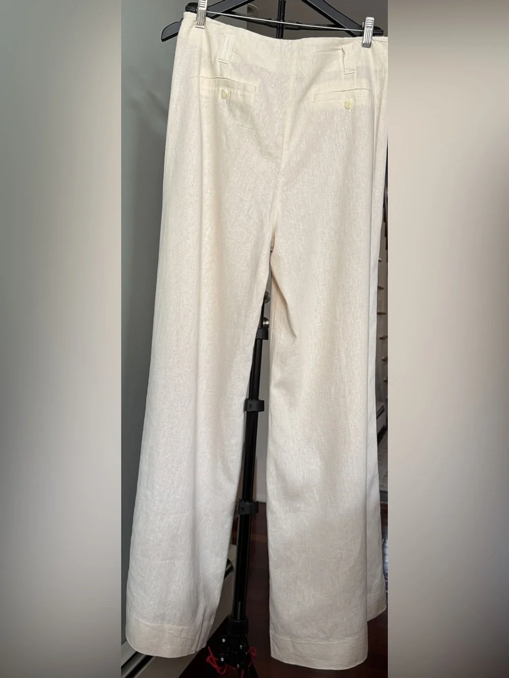 Jennifer Lopez Ivory Lined Linen High Rise Wide Leg Pant Size 10 - Picture 3 of 13